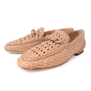 【TINO BELLINI 貝里尼】西班牙進口羊皮編織樂福鞋FZLV007(裸膚)