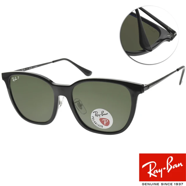 RayBan 雷朋 偏光太陽眼鏡 金屬鏡腳方框(黑-黑綠色鏡片#RB4333D 6019A-55mm)