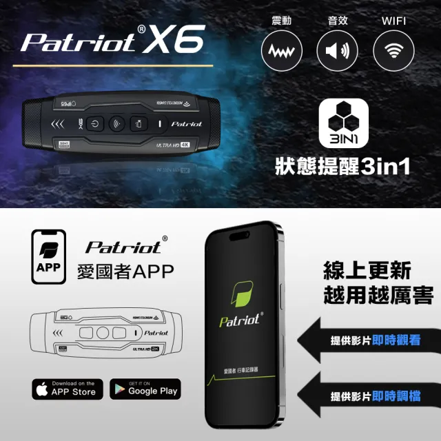 【愛國者】Patriot X6 前後雙鏡 4小時續航 FHD1080P WIFI版 行車記錄器&愛國者清新香氛卡(內附128G記憶卡)