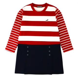 【Crocodile Junior 小鱷魚童裝】『小鱷魚童裝』條紋圓領拼布設計洋裝(C64304-01 小碼款)