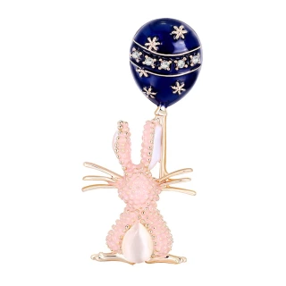 【Aphrodite 愛芙晶鑽】微鑲美鑽可愛兔子氣球造型胸針(美鑽胸針 兔子胸針 氣球胸針)