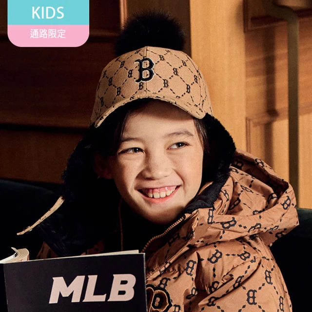 MLB 童裝 毛絨遮耳帽 護耳棒球帽 雷鋒帽 MONOGRAM系列 飛行帽 波士頓紅襪隊(7AWMM1726-43BGS)