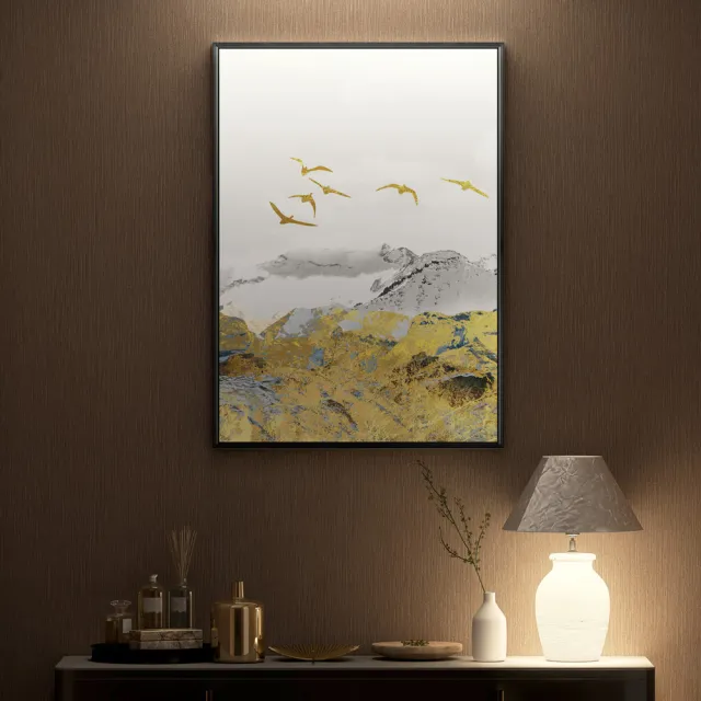 【菠蘿選畫所】山海油畫風景抽象畫-42x60cm(現代抽象風景裝飾畫 /居家佈置/招金色山水聯畫組合)