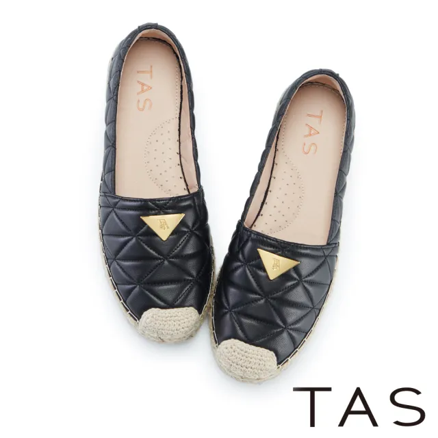 【TAS】羊皮休閒平底草編鞋(黑色)