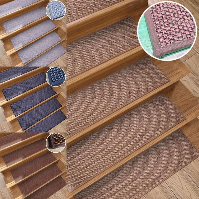 【半島良品】亞麻耐磨防滑樓梯墊可重複黏貼止滑墊-3入(吸音降噪 靜電無膠 加長 加厚)