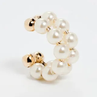 【SHASHI】紐約品牌 Pema Double 金色雙層珍珠耳環 簡約C形耳環夾 無耳洞女孩必備(單隻販售)