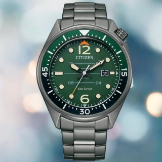 【CITIZEN 星辰】GENTS系列 光動能大三針腕錶-綠44mm(AW1717-81X)