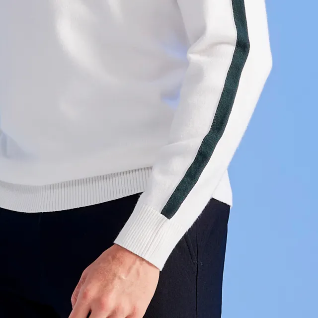 【PING】男款織橫條圓領長袖線衫毛衣-白(GOLF/高爾夫球衫/PH23220-73)