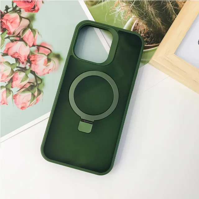 【WJ】IPhone 15 PRO MAX 6.7吋 可任意調整隱形支架磁吸磨砂殼手機保護套