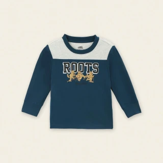 【Roots】Roots 小童-冬日海狸系列 滑雪海狸有機棉長袖上衣(藍色)