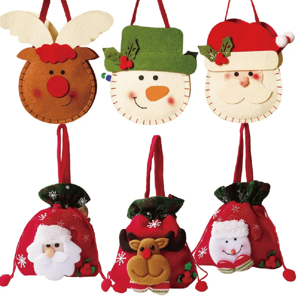 【2square shop】2入組 聖誕節布藝手提袋 布藝提袋 束口袋 聖誕節 禮物袋(布袋 不織布提袋 提袋)