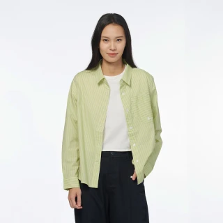 【JEEP】女裝  多元口袋條紋長袖襯衫(綠)