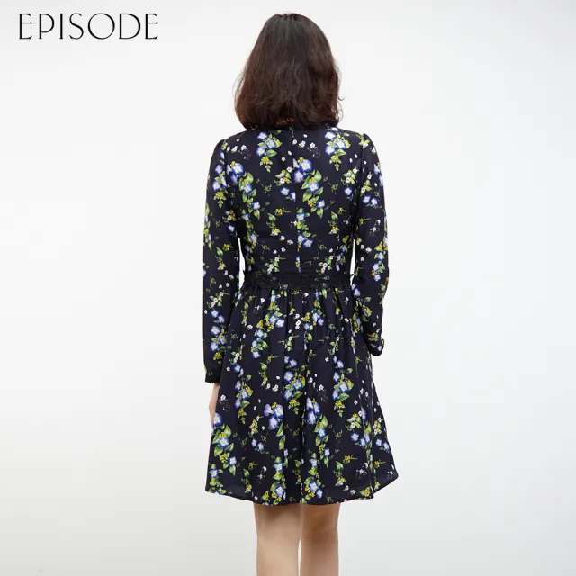 【EPISODE】出清品 優雅浪漫花卉雪紡收腰長袖洋裝E30552