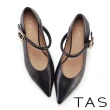 【TAS】瑪莉珍羊皮尖頭低跟鞋(黑色)