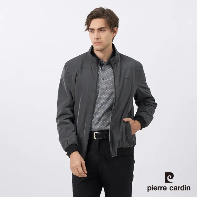 【pierre cardin 皮爾卡登】男款 都會休閒立領鋪棉印暗格夾克外套-深灰色(5235767-95)