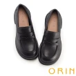 【ORIN】真皮素面低跟樂福鞋(黑色)