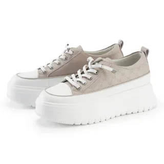 【ORIN】壓紋牛皮綁帶厚底休閒鞋(杏色)