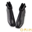 【ORIN】方頭羊皮粗跟拉鍊短靴(黑色)