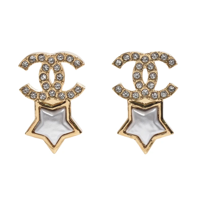 CHANEL 香奈兒CHANEL 香奈兒 經典雙C LOGO與星星造型穿式耳環(金色ABC823-OR)