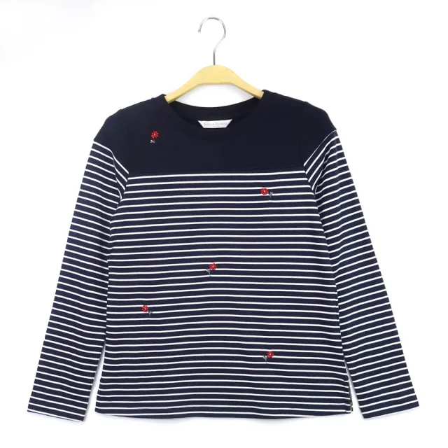 【Kinloch Anderson】圓領剪接條紋刺繡長袖上衣 金安德森女裝(KA0763014 紅/深藍)