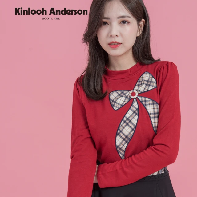 Kinloch Anderson 絢麗格紋大蝴蝶結長袖上衣 金安德森女裝(KA0375305 聖誕紅)