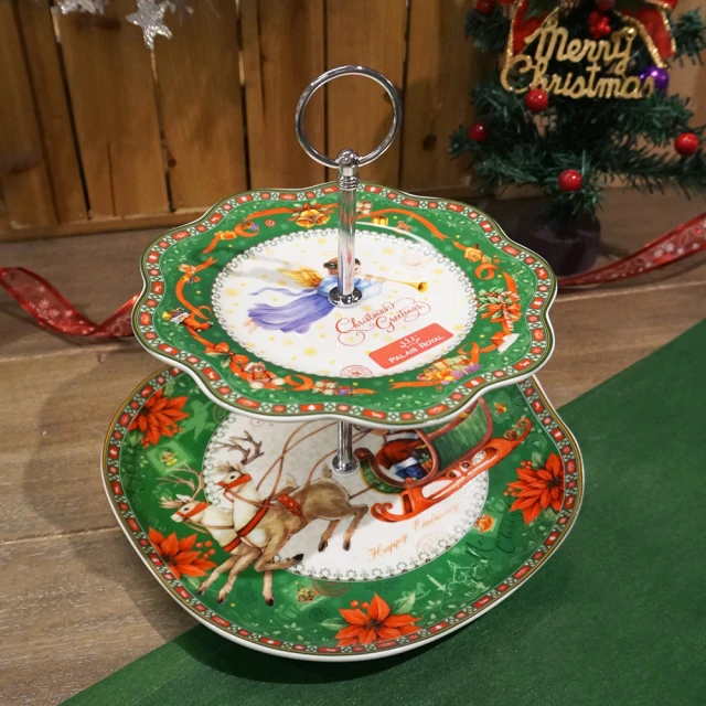 義大利Lamart 歡樂聖誕 陶瓷雙層蛋糕盤(絕版品限量1組)