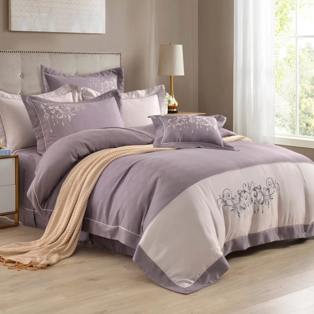 織眠家族 40支刺繡萊賽爾四件式兩用被床包組 典藏緹花-紫(雙人)