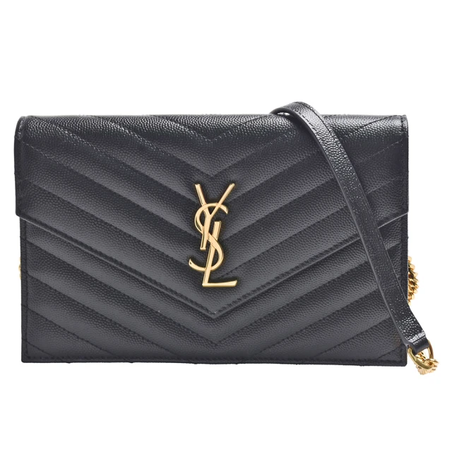 YSL 經典MONOGRAM系列品牌LOGO V字縫小牛皮WOC斜背包(黑色695108-BOW01-1000)