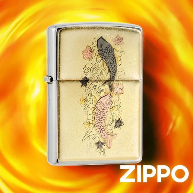 Zippo 日本傳統風格-雙鯉攀瀑防風打火機(美國防風打火機)