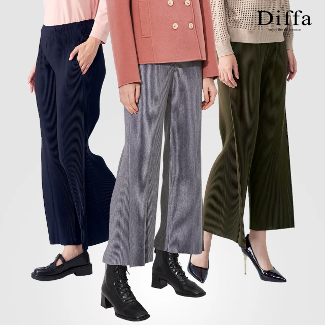 Diffa 網路獨賣 時尚美型針織壓褶長褲-女