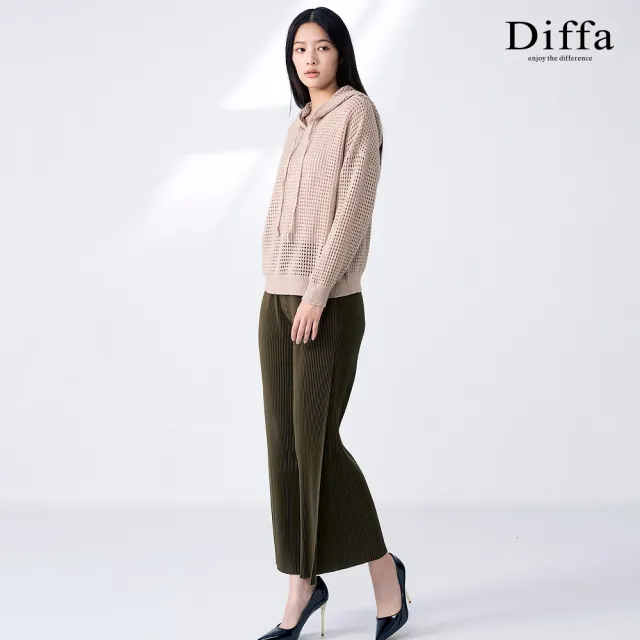 【Diffa】網路獨賣 時尚美型針織壓褶長褲-女