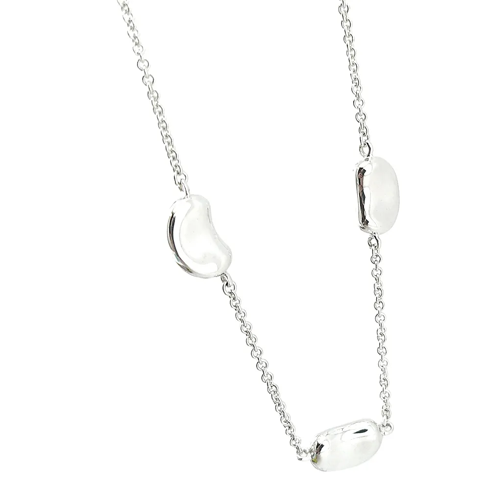 【Tiffany&Co. 蒂芙尼】925純銀-3個相思豆BEAN墜飾女用頸鍊項鍊(展示品)
