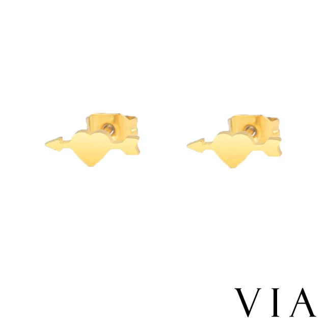 【VIA】白鋼耳釘 符號耳釘/符號系列 一箭穿心造型白鋼耳釘(金色)