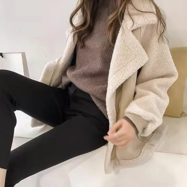 【ONEY 歐妮】★大翻領拼接麂皮絨毛夾克外套(復古/撞色/女裝)
