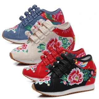 【Taroko】繡花牡丹內裡加絨坡跟松糕休閒鞋(8款可選)