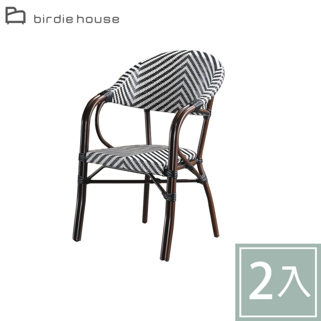 柏蒂家居柏蒂家居 費拉黑白雙色休閒扶手餐椅/陽台塑膠藤編造型椅/戶外庭院椅/洽談椅-二入組合