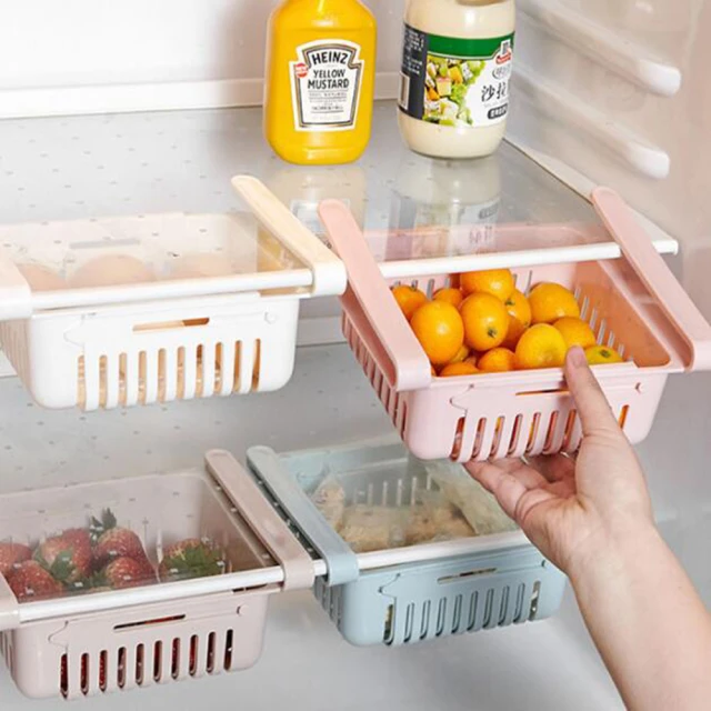 CMK 冰箱廚房可拉伸多功能收納盒隨機出貨4入(分類置物架收納盒抽拉式 冰箱掛架 冰箱整理盒)