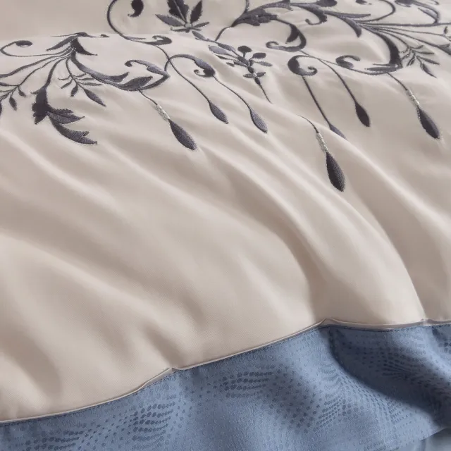 【織眠家族】40支刺繡萊賽爾四件式兩用被床包組 典藏緹花-藍(雙人)