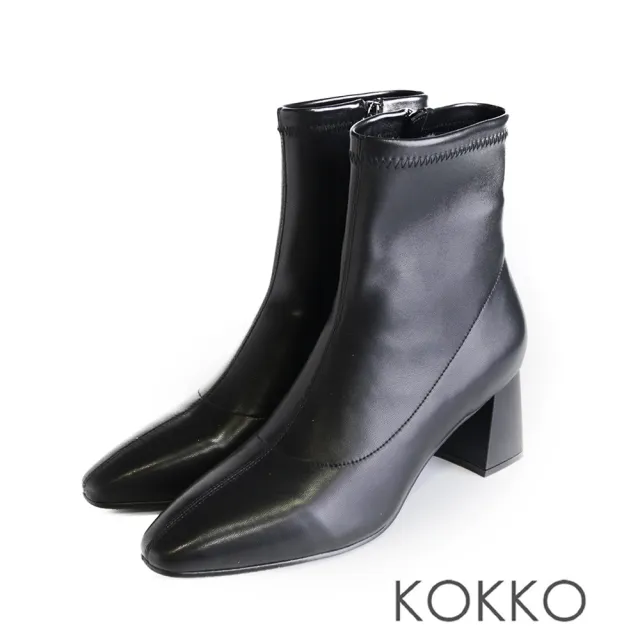 【KOKKO 集團】百搭素面圓尖頭顯瘦貼腿短靴(黑色)