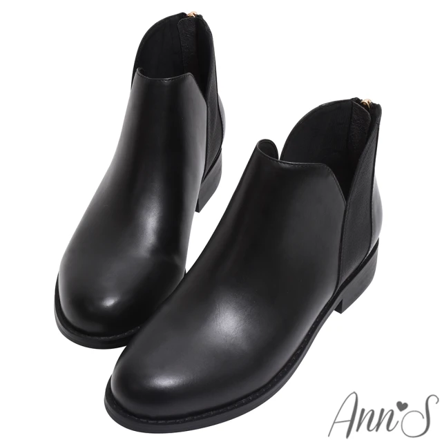 【Ann’S】克里西-素面側邊拼接顯瘦V口平底短靴3cm(黑)