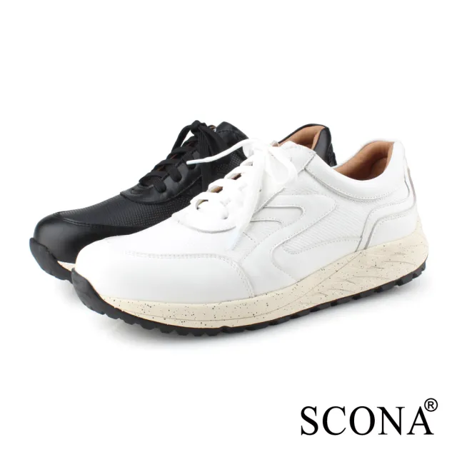 【SCONA 蘇格南】全真皮 樂活舒適綁帶休閒鞋(白色 1290-2)