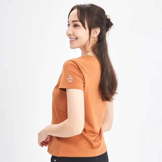 【Munsingwear】企鵝牌 女款棕色釘珠氣質LOGO短袖T-SHIRT MLQL2521