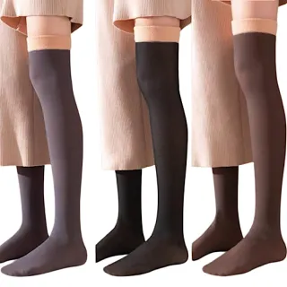 【89 zone】日系全棉加絨加厚百搭顯瘦保暖 女襪 長筒襪 高筒襪 過膝襪 1 雙(黑/灰/咖/膚)