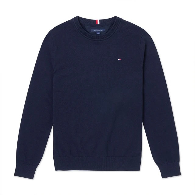 Tommy Hilfiger TOMMY 雙11特殺 經典圓領Logo針織毛衣 上衣-深藍色(秋冬保暖/平輸品/舒適百搭)