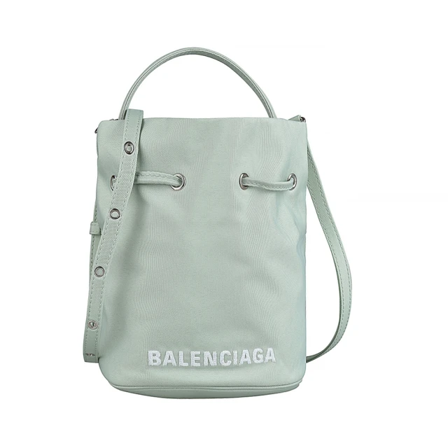 Balenciaga 巴黎世家 BALENCIAGA巴黎世家Wheel標籤字母LOGO尼龍手提斜背兩用水桶包(淡綠x白)