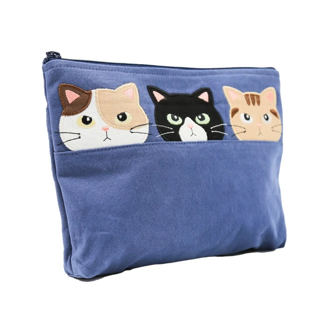 KIRO 貓KIRO 貓 日本卡拉貓 拼布 刺繡 手提 出國旅遊 盥洗包/化妝包/收納包(500013)