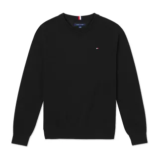 【Tommy Hilfiger】TOMMY 經典圓領Logo針織毛衣 上衣-黑色(平輸品/保暖舒適)