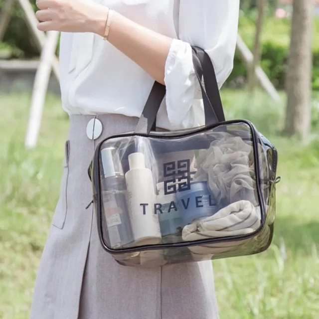 【PS Mall】防水包 透明化妝包 PVC收納袋 旅行盥洗包 大號 29*21*12cm 3入(J3132)