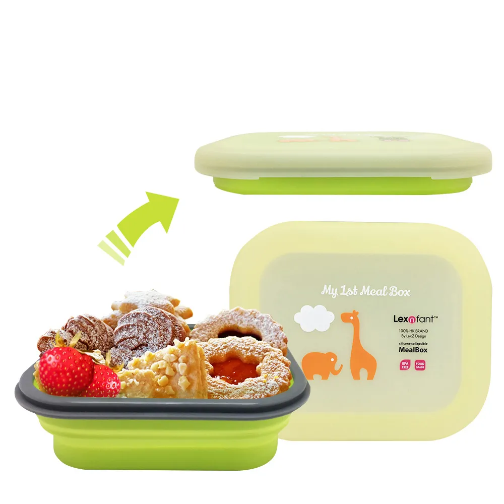 【Lexngo】兒童矽膠餐盒-大-850ml(餐盒 環保 便當盒 折疊 野餐)