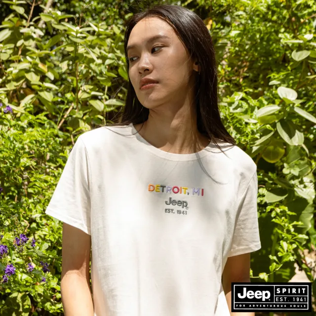 【JEEP】女裝 經典LOGO刺繡短袖T恤(白色)